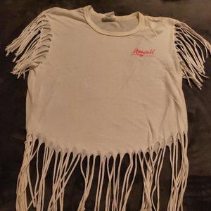 WOMEN'S VINTAGE WHITE HAWAII TEASE FRINGED CUT